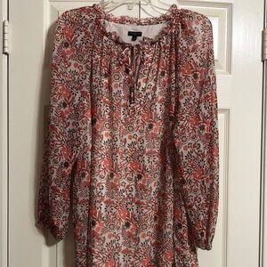 Talbots Floral Blouse Size X Plus, Cream, Green Three Quarter Sleeves